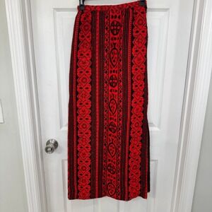 Vintage 60s-70s Nelly deGrab NYC Maxi Skirt Aztec Pattern Red Knit Fabric